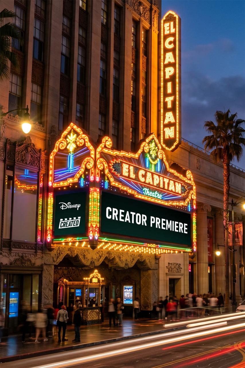 El Capitan Theatre lit up for the creator premiere